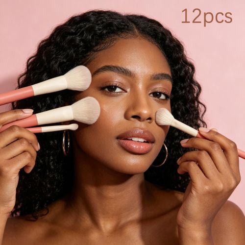 12Pcs Professional Makeup Brush Set – Premium Synthetic Bristles with Storage Bag | Eyeshadow Powder Blush Concealer Brushes | Macaron Colors