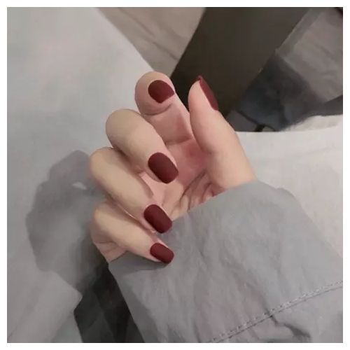 20PCS Wine Matte Short Coffin Press On Nails – Reusable DIY Manicure Kit with Prep Kit, Wedding Prom Party Nails | Dark Red