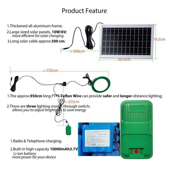 LAMPLE Sun Powered Solar Home Lighting System – 10W Solar Panel 10000mAh Battery – Solar Light Kit with 3 Bulbs, 9.5m Long Wire & Phone Charging