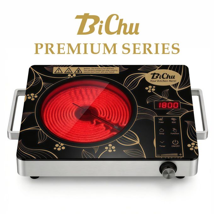 BiChu Electric Cooktop,Portable Electric cooktop 1800W Single Burner Stove with Plug,220V,Child Safety Lock,Timer,Touch and KnobControl