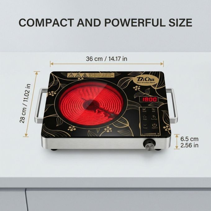 BiChu Electric Cooktop,Portable Electric cooktop 1800W Single Burner Stove with Plug,220V,Child Safety Lock,Timer,Touch and KnobControl
