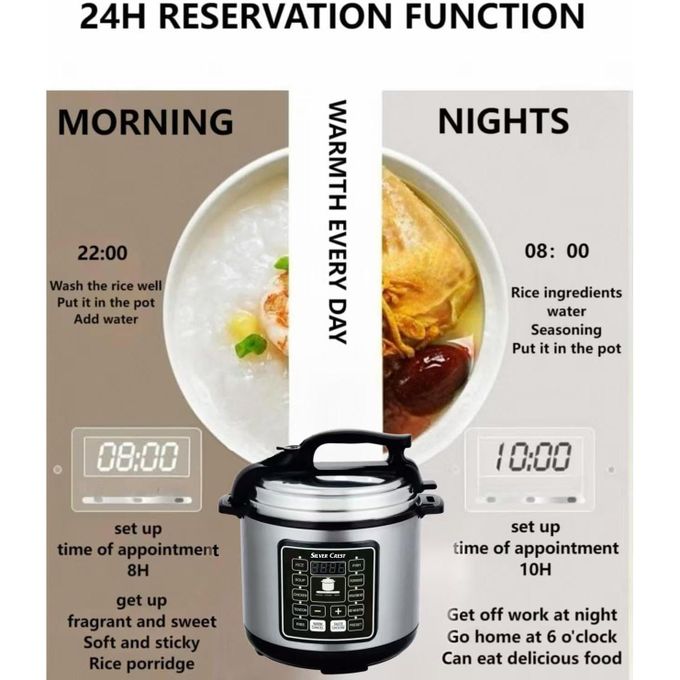 SILVER CREST 10 In 1 Electric Pressure Cooker With 24-Hour Reservation Function, Slow Cooker, Rice Cooker, Wok, Cake, Yogurt, Etc., 6 L, Stainless Steel/Black