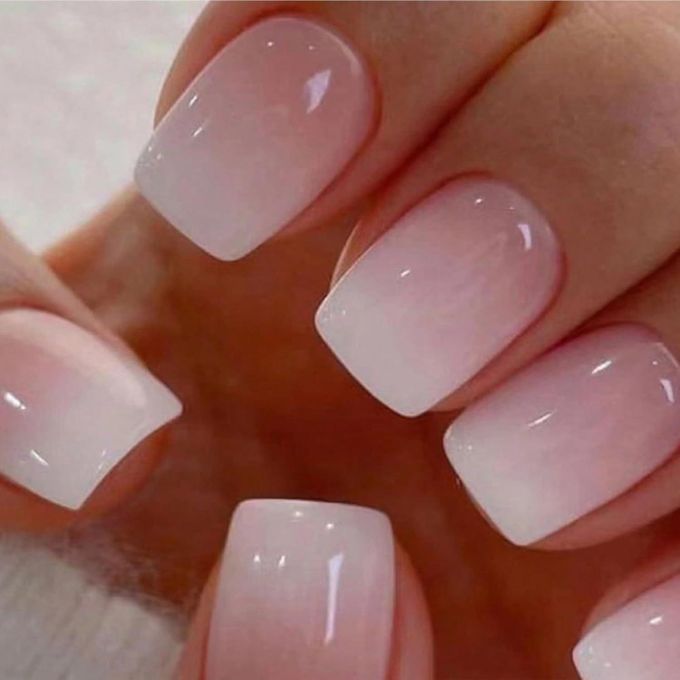 Nails Press ons,White Ombre Short Square Press on Nails False Nails Glossy Acrylic Artificial Nails Stick on Nails for Women 24Pcs