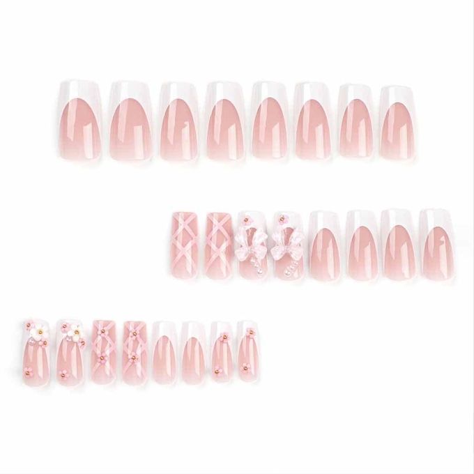 Press on Nails Medium Long Rhinestone Pink False Nails Square Bling Glossy 3D False Nail Tips