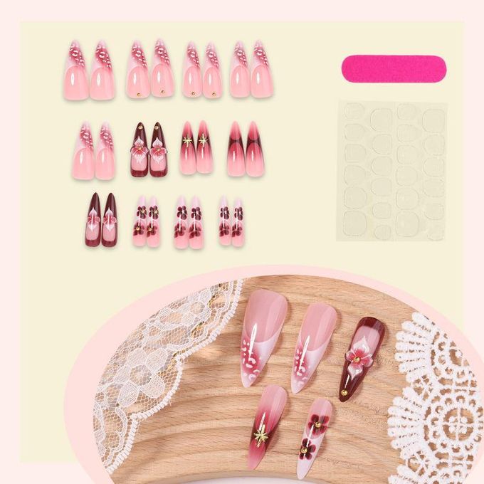 24 pieces of nail Acrylic Nails press ons full cover glue on nails press on nails cute false nails for women and ladies of class