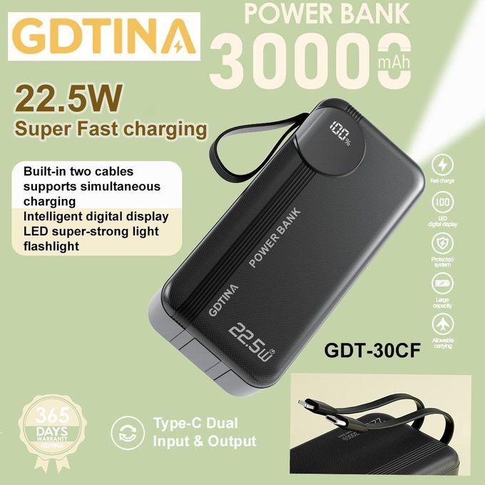 GDTINA 30000mAh 22.5W Super Fast Charging Pøwer Bank-black