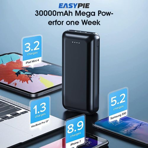 EASYPIE 30000mAh Power Bank – 2 USB Fast Charger, Ultra Slim Portable Battery Pack for iPhone Samsung iPad, Outdoor Travel Emergency Backup