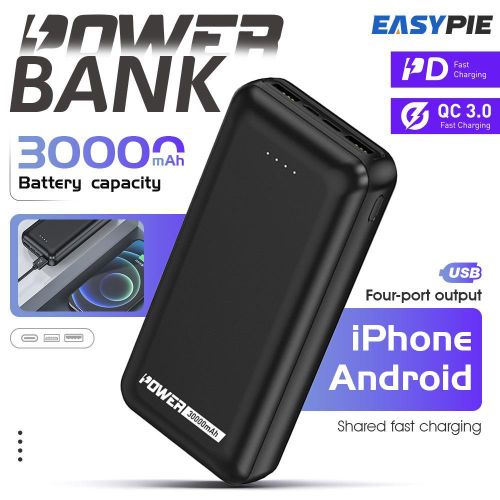 EASYPIE 30000mAh Power Bank – 2 USB Fast Charger, Ultra Slim Portable Battery Pack for iPhone Samsung iPad, Outdoor Travel Emergency Backup