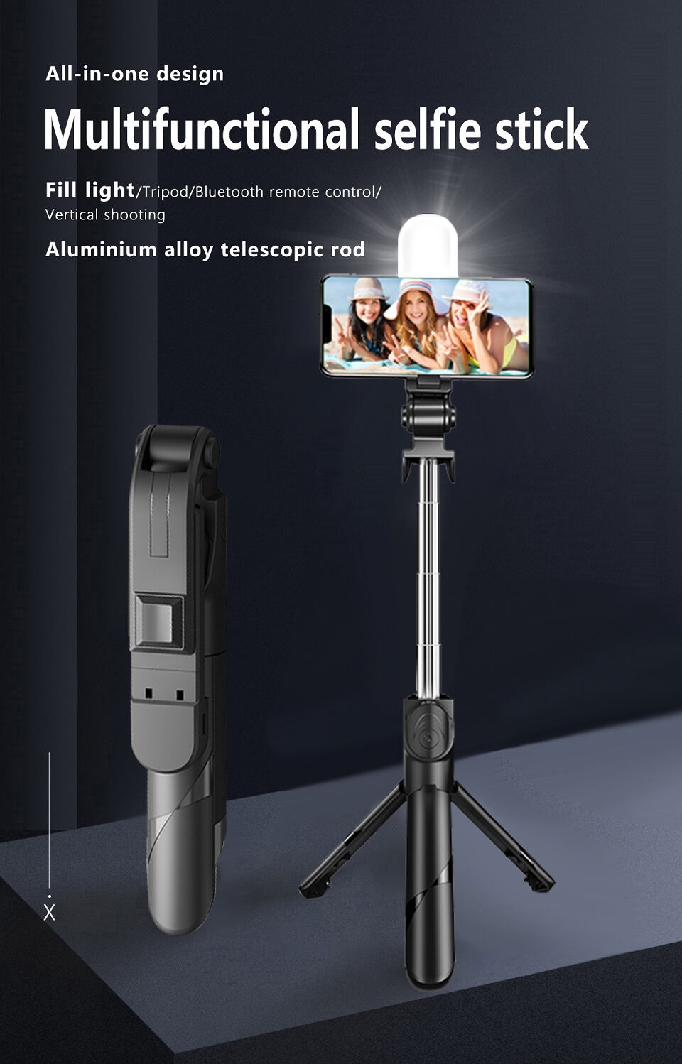 Bluetooth Selfie Stick Tripod with Fill Light & Shutter Remote – Portable Phone Stand for Vlogging, TikTok, Live Stream, YouTube | 6-Speed Dimming