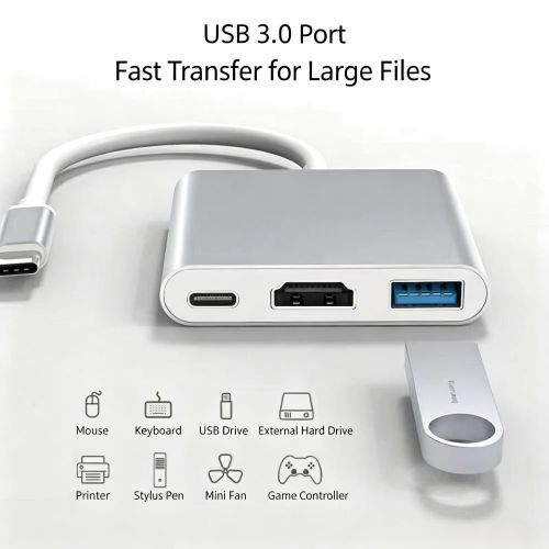 Type-C to HDMI 3-in-1 Expansion Dock – 4K Adapter with USB 3.0 & 100W PD Fast Charging for Laptops, Huawei P40/Mate30, Samsung