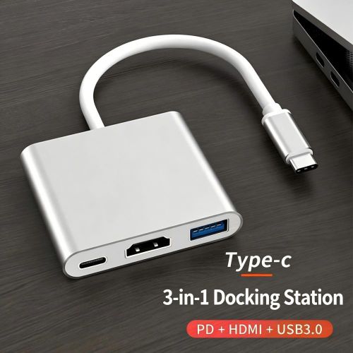 Type-C to HDMI 3-in-1 Expansion Dock – 4K Adapter with USB 3.0 & 100W PD Fast Charging for Laptops, Huawei P40/Mate30, Samsung