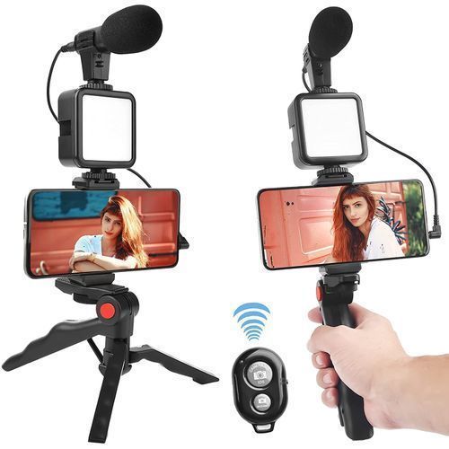 Live Streaming Vlogging Kit LED Video Light Phone Holder With Microphone
