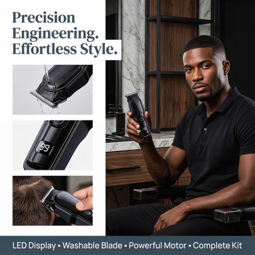 Men‘s USB-Rechargeable Cordless Electric Hair Clipper with Digital Display & Full Accessories Set